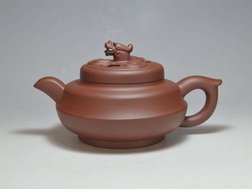 吴祥大紫砂壶  鱼龙戏壶  350CC  清水泥 