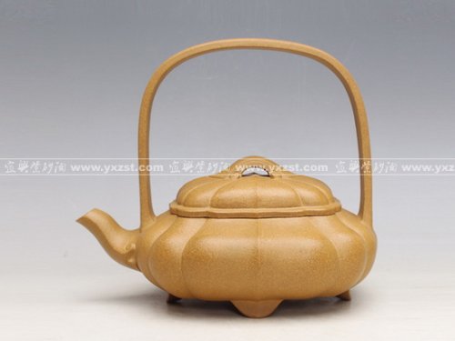 洪美华紫砂壶 菱花提梁 
