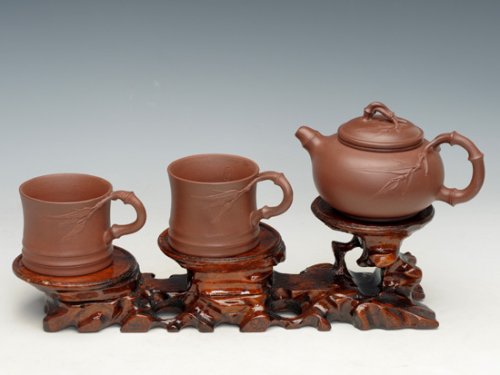 余颖紫砂壶 竹节三件套 