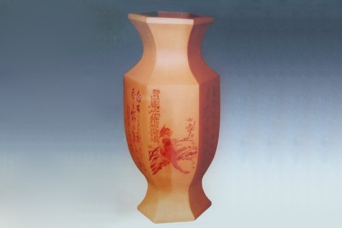 何忍群紫砂壶 六方花鸟鱼尾瓶 