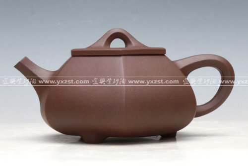 施月红紫砂壶 六方石瓢 