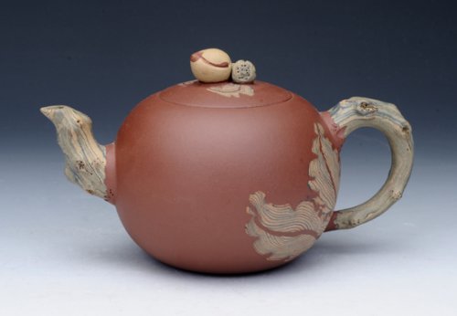 吴卫军紫砂壶 寿桃 清水泥五色土 