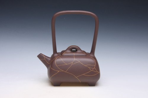 喻小芳紫砂壶 冰纹提梁 