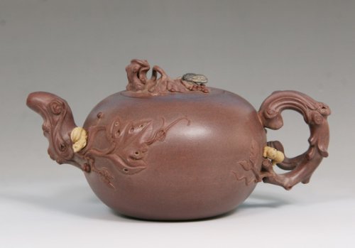 张建明紫砂壶 松鼠葡萄 