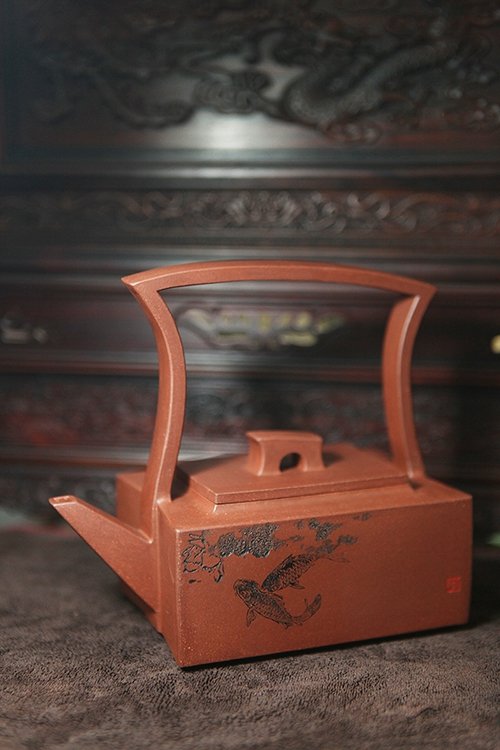 高奋荣紫砂壶 包容提梁 