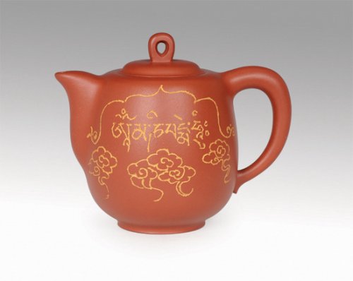 尹建平紫砂壶 清水泥 高升―东瑰仁波切（活佛）装饰、徐秉元篆刻 