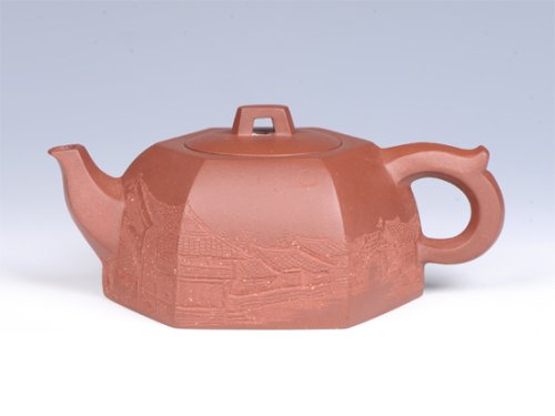 曾红清紫砂壶 - 浮雕六方井兰 - 
