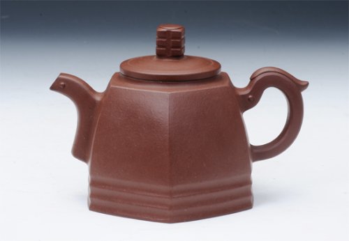 蒋方良紫砂壶 青玉六方壶 