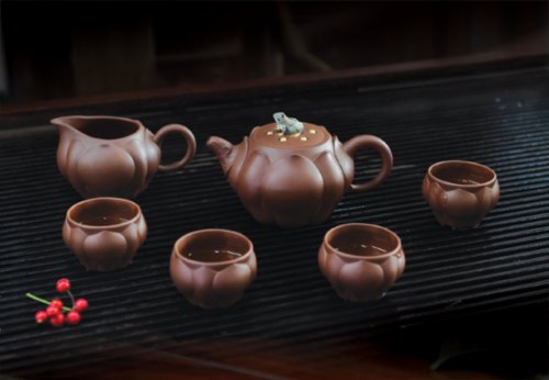 恽建军紫砂壶 莲花青蛙套壶 