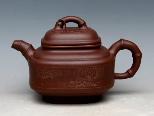 蒋亚萍紫砂壶 四方竹鼓 泥料：拼紫 