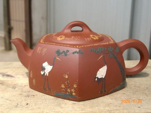 周文荣紫砂壶 松鹤延年 