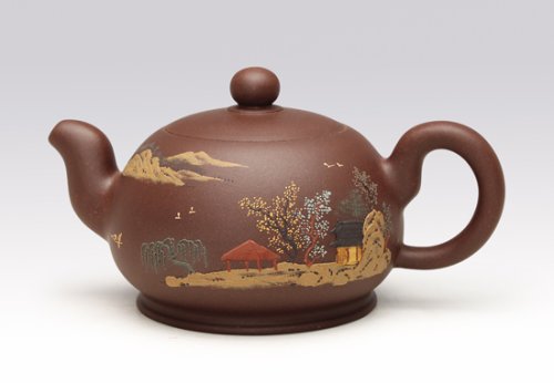 万建中紫砂壶 一粒珠（泥绘装饰） 