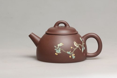 吴秋文紫砂壶 泥绘半瓢 