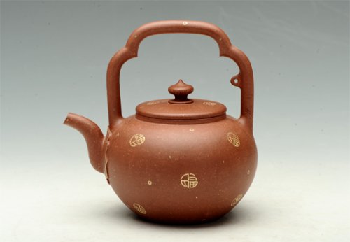 许雪强紫砂壶 吴径提梁（描金） 