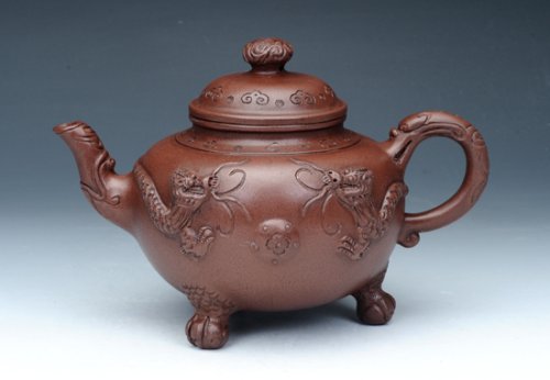 吴卫军紫砂壶 双龙戏珠 清水泥 