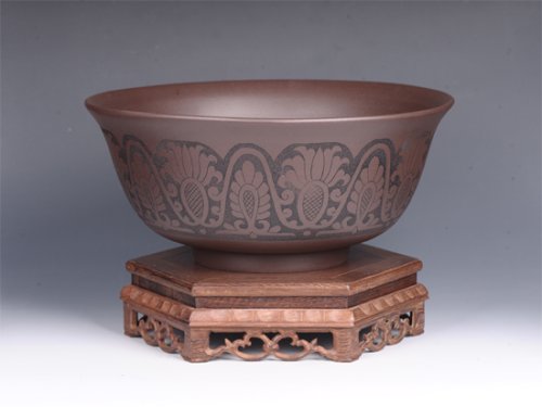 董建平紫砂壶 陶刻水洗 