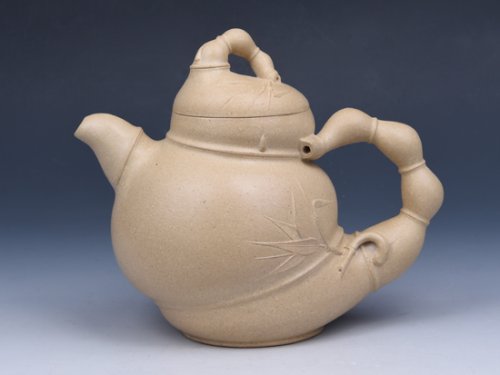 强建红紫砂壶 佛肚竹（松绿泥） 