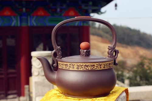 周赛英紫砂壶 双龙提梁 