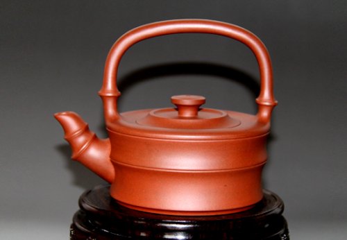 张芳紫砂壶 竹节提梁 