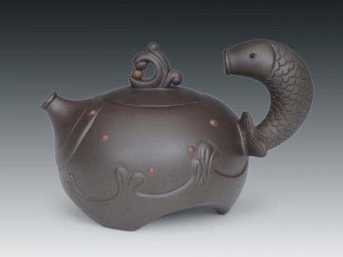 罗有财紫砂壶 鱼壶 