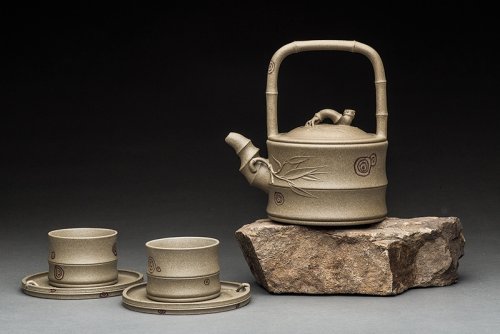 曹竞方紫砂壶 湘妃竹段 