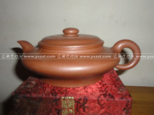 施月红紫砂壶 虚扁 