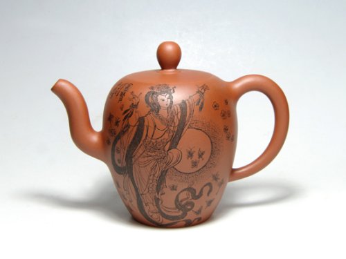 吴秋平紫砂壶 美人肩（刻飞天） 