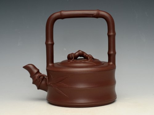 邵文紫砂壶 圆竹节提梁 