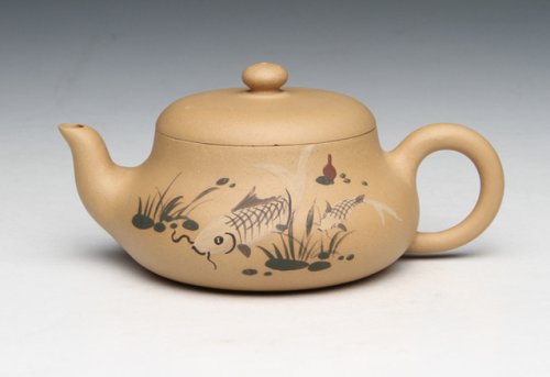 许国芳紫砂壶 鱼戏 