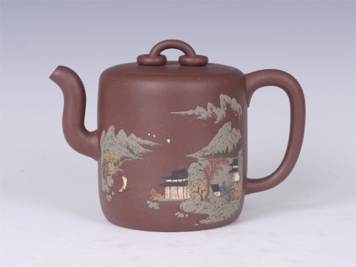 周薇紫砂壶 泥绘双圈 