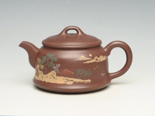 邵文紫砂壶 圆盛（泥绘） 