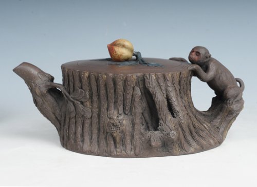 曾建丁紫砂壶 灵猴献寿 