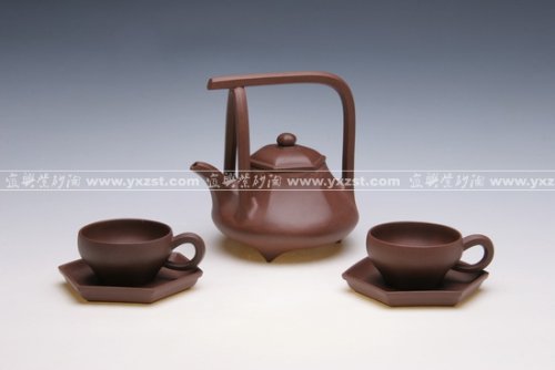 赵丽娟紫砂壶 六方石瓢提梁 