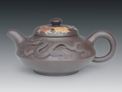 罗有财紫砂壶 堆龙合欢 