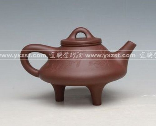 施月红紫砂壶 三足石瓢 