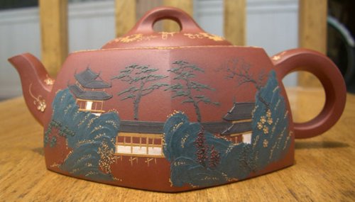 周文荣紫砂壶 宫廷山水 