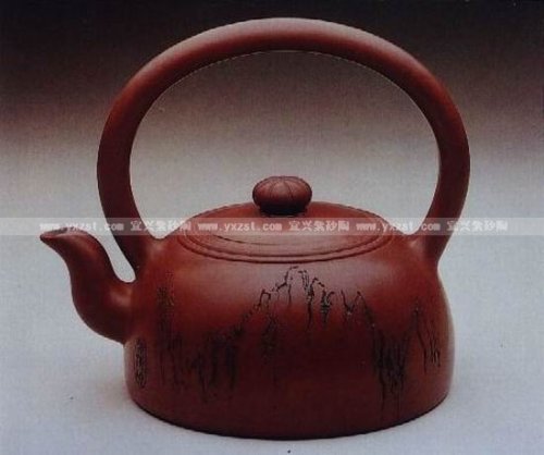 张红华紫砂壶 菊顶提梁壶 