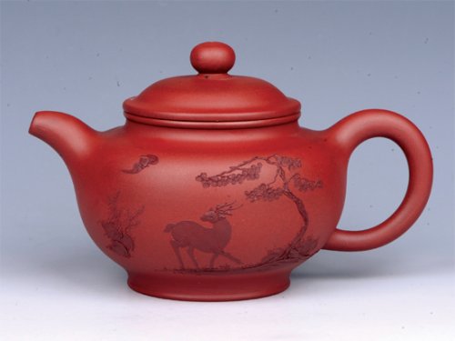 朱洪芳紫砂壶 福禄寿（清水泥绘） 