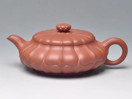 范育君紫砂壶 菱花扁古 原矿小红泥  780cc 