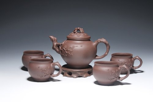 蒋小砂紫砂壶 大报春套壶 