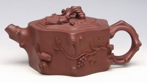 张建强紫砂壶 扁松鼠葡萄 