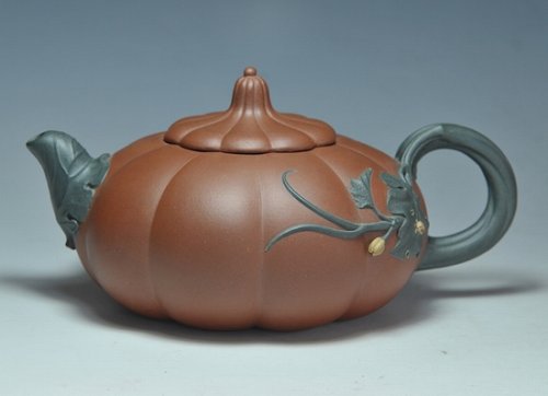 张金芳紫砂壶 双色扁南瓜 