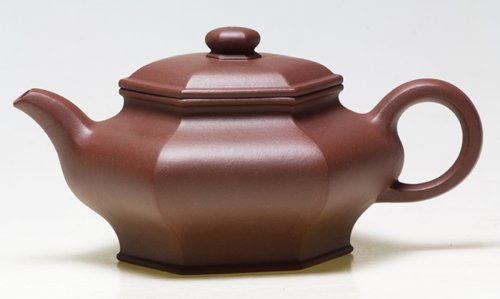 管建平紫砂壶 六方虚扁 