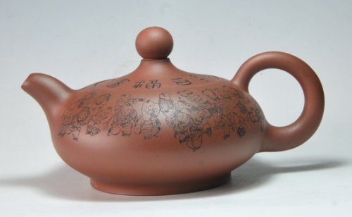 石燕紫砂壶 扁玉笠百子 