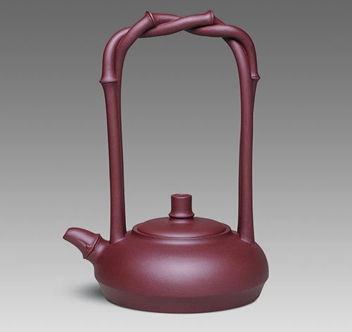 王敏紫砂壶 双竹提梁 