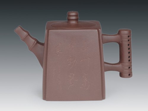 罗有财紫砂壶 四方竹节 