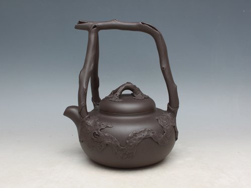 周奇鸣紫砂壶 树瘿提梁 
