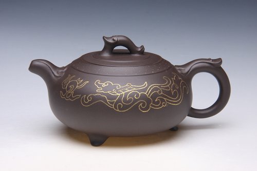 朱萍萍紫砂壶 镶金大行天下 朱萍萍制作 朱建伟监制 
