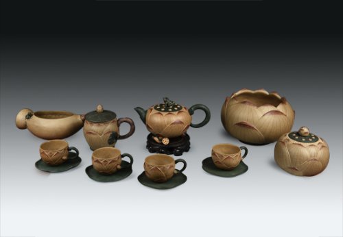 蔡利平紫砂壶 荷塘情趣套壶 