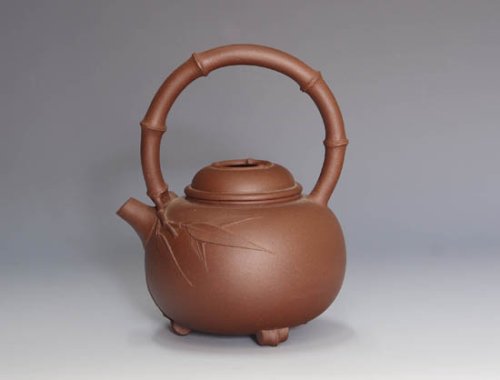 陈腾紫砂壶 竹节提梁 